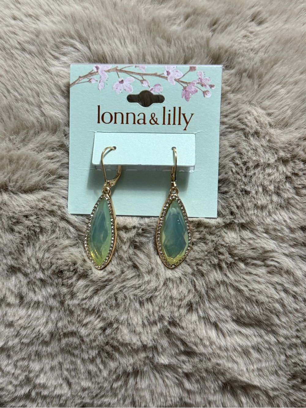 lonna & lilly Gold Dangle Earrings with Green-Blue Teardrop Stones